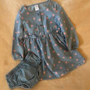 CARTER'S CHAMBRAY HEART DRESS Size 24 Months in Colors Blue/PInk
